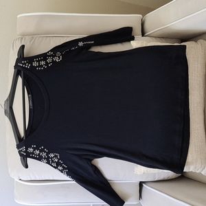 3/4 sleeve Women's Blouse Black with beads on the sleeves